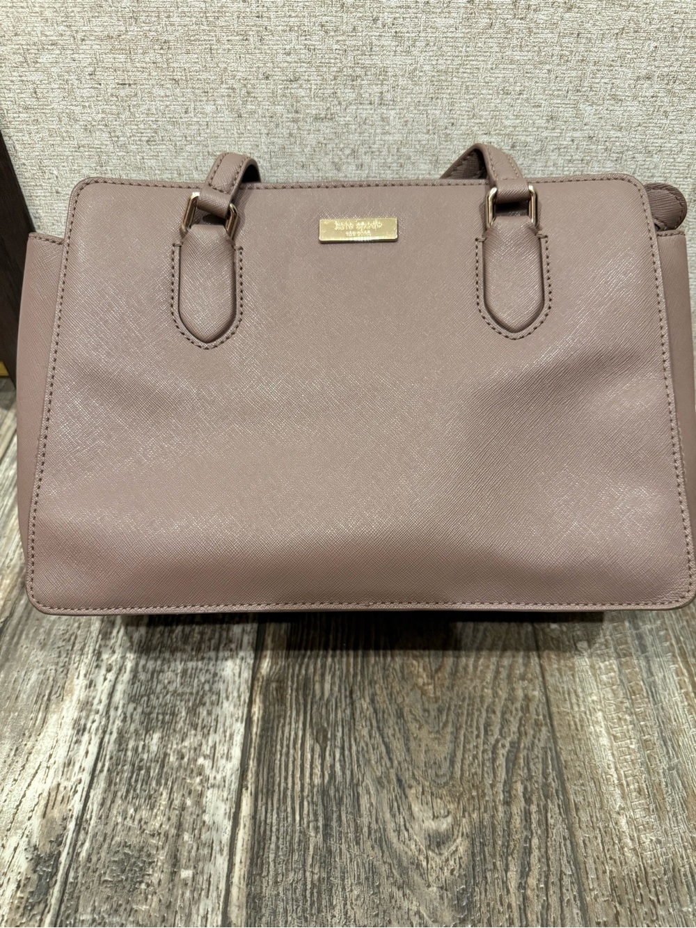 kate spade mauve-pink structured satchel with gold plaque